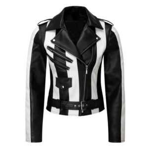 Beetlejuice 2 black & white leather jacket