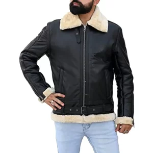 Men's Black Shearling Fur Leather Jacket